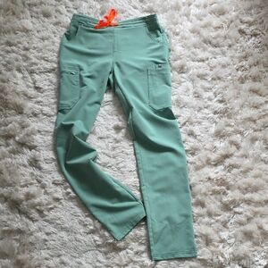 FIGS Mint Sage Green Straight Leg Scrub Pants with Orange Accent Drawstring
